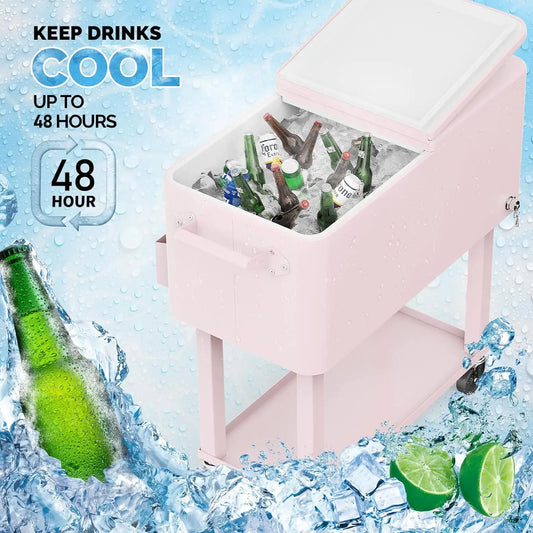80 Quart Rolling Ice Chest\Portable Bar with Bottle Opener