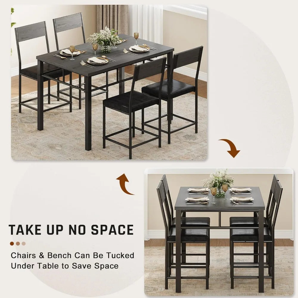 Industrial Style Dining Table Set for 4