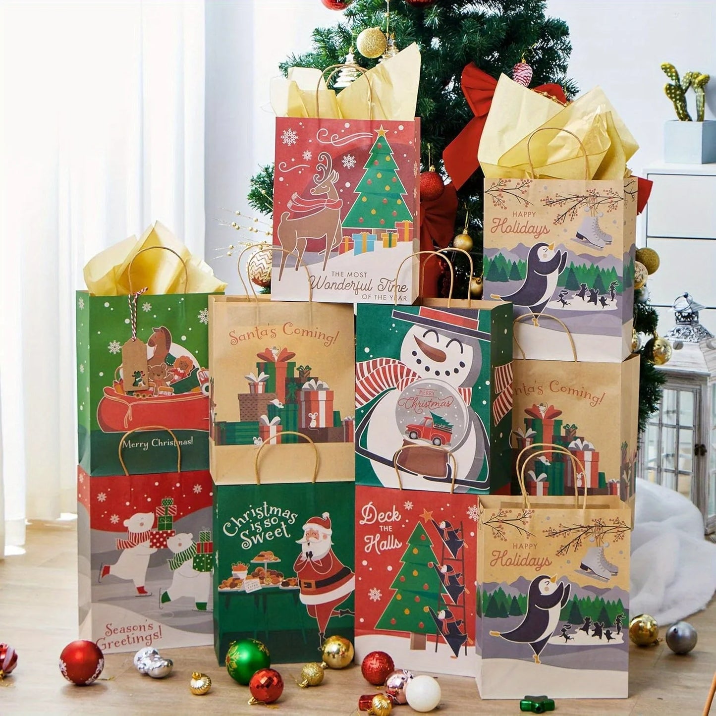 24 Pcs Kraft Gift Bags with Twine Handles 10'' X 13'' X 5''