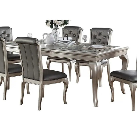 7pc Rect. Glass Dining Table Set w/ 6 Tufted Side Chairs