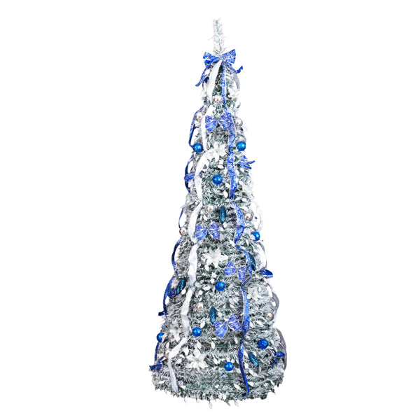 7FT Pop Up Pre-lit Tree - 200 Lights and Blue Silver Ornaments