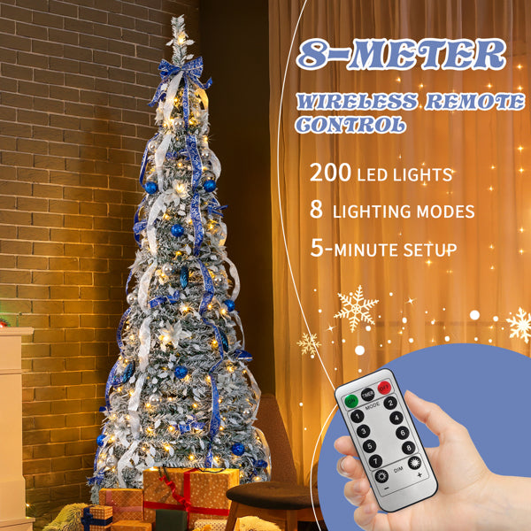 7FT Pop Up Pre-lit Tree - 200 Lights and Blue Silver Ornaments