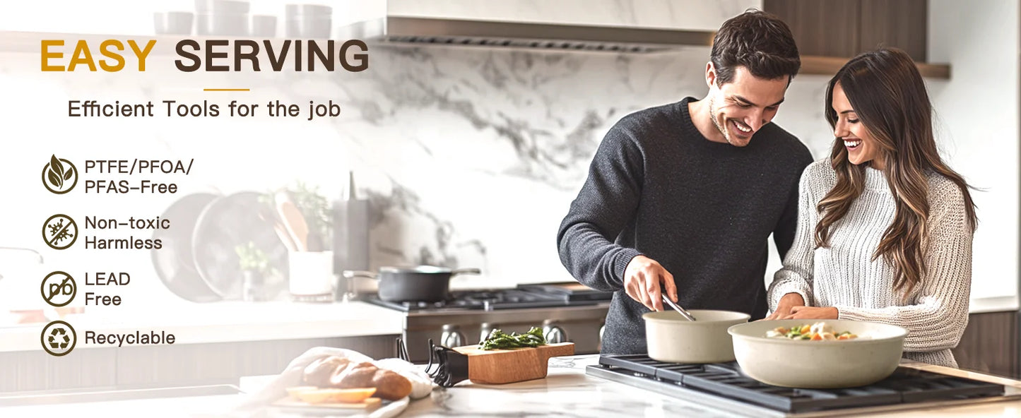 21 Pc Non-Stick, Ceramic Cookware, Sensor Handles, Milky white