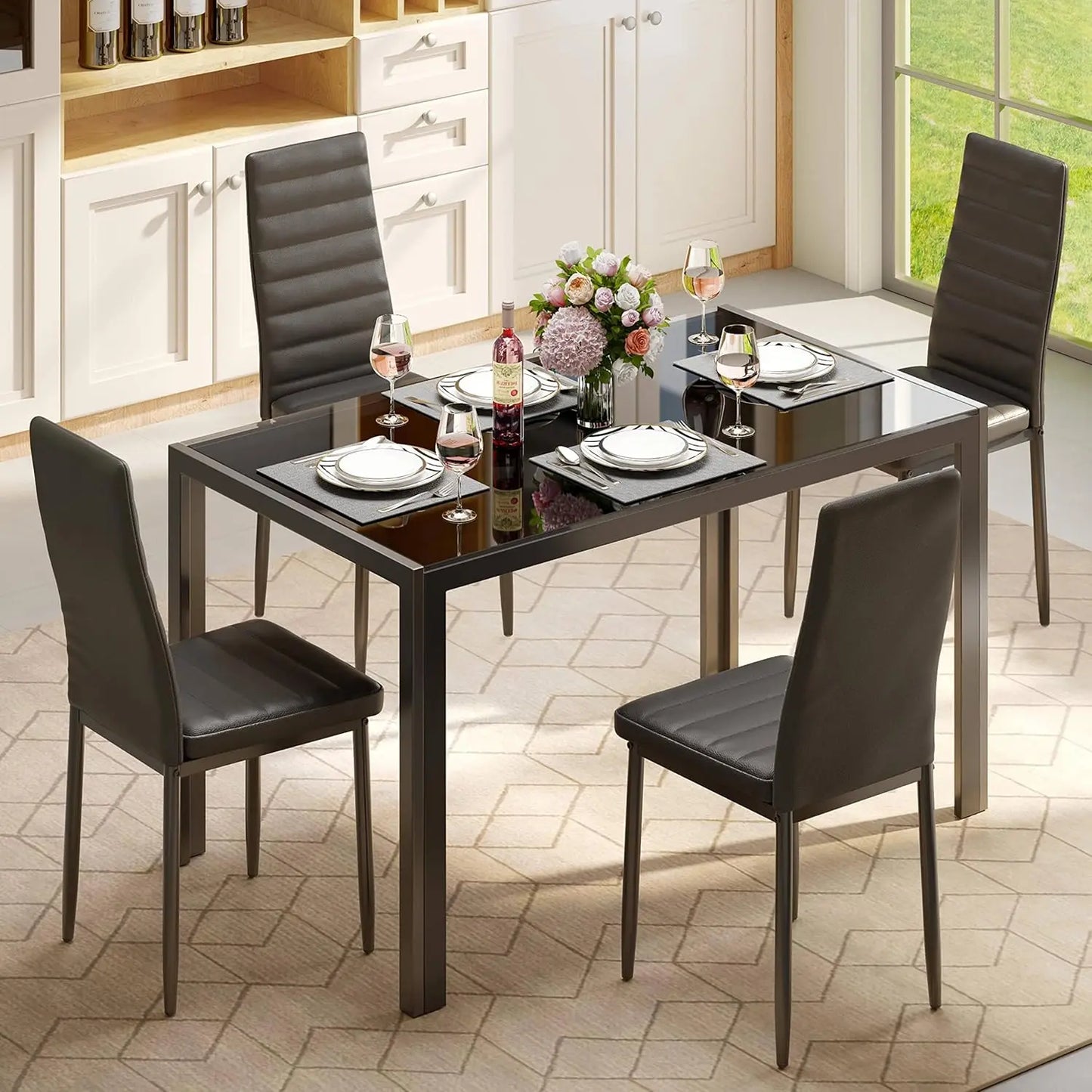 5 Piece Glass Dining Table & Chairs Set