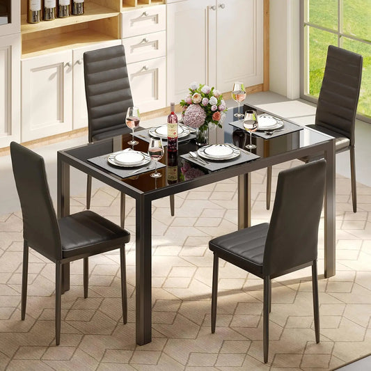 5 Piece Glass Dining Table & Chairs Set