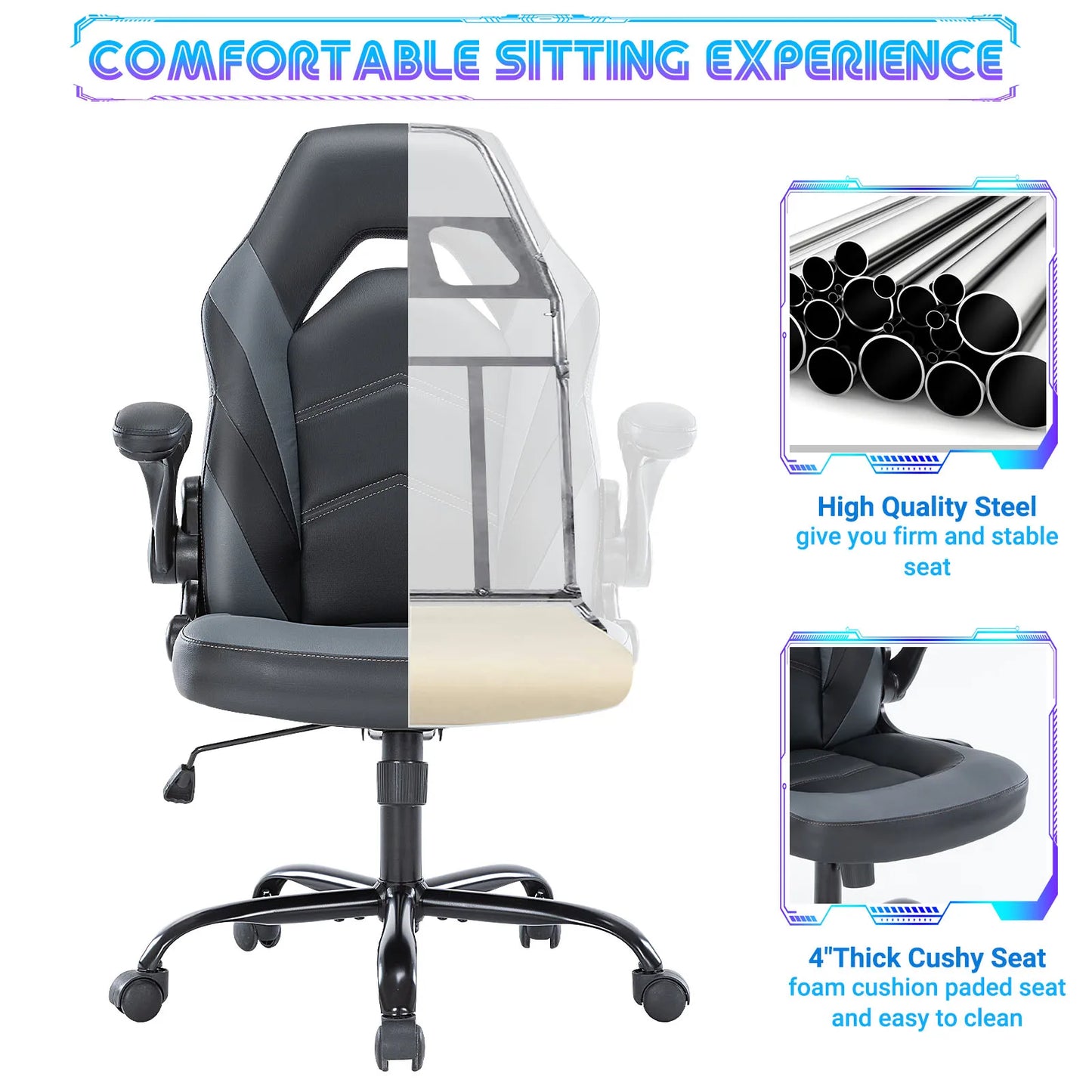 Ergonomic Office Computer/Home Gaming Desk Chair with Flip-up Armrest