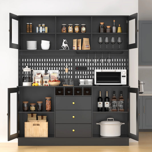 Pantry Storage Cabinet with Freestanding Buffet Hutch