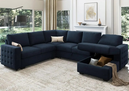 6-Seater Sectional Sleeper Sofa with Pull Out Bed and Storage