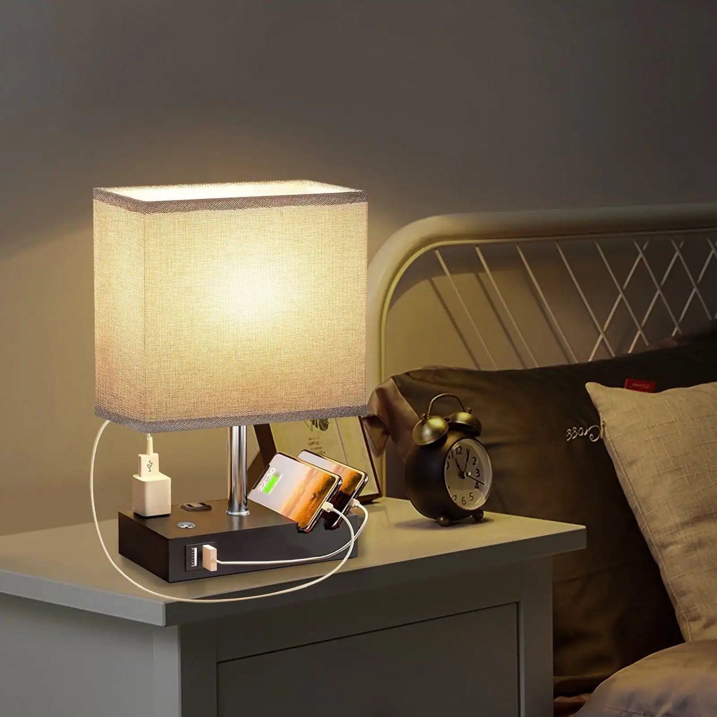 15.7" Dimmable Table Lamp, Dual USB Charging Ports