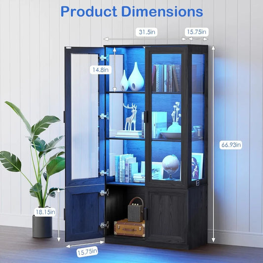 67" Tall Display Cabinet w Acrylic Doors, LED Lights & Sensor