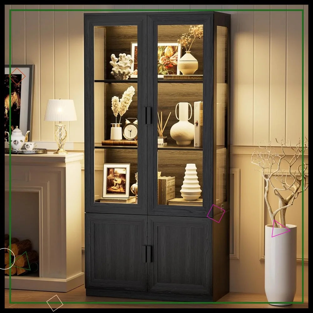 67" Tall Display Cabinet w Acrylic Doors, LED Lights & Sensor