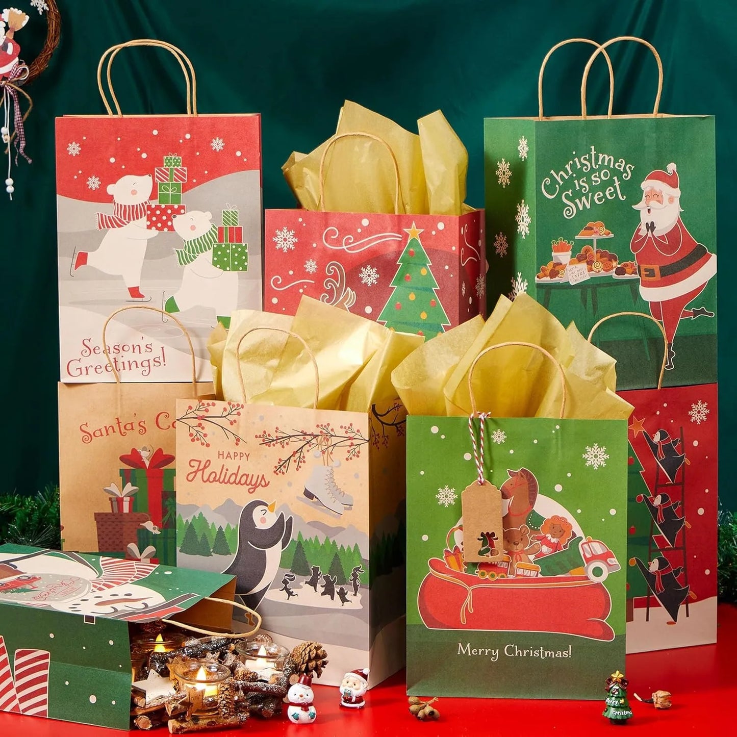 24 Pcs Kraft Gift Bags with Twine Handles 10'' X 13'' X 5''