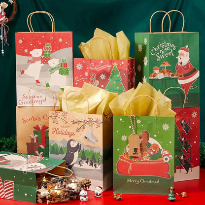 24 Pcs Kraft Gift Bags with Twine Handles 10'' X 13'' X 5''