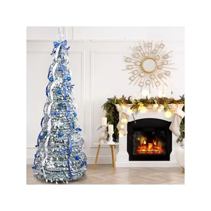 7FT Pop Up Pre-lit Tree - 200 Lights and Blue Silver Ornaments
