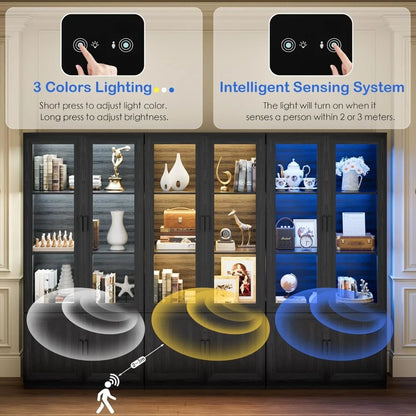67" Tall Display Cabinet w Acrylic Doors, LED Lights & Sensor