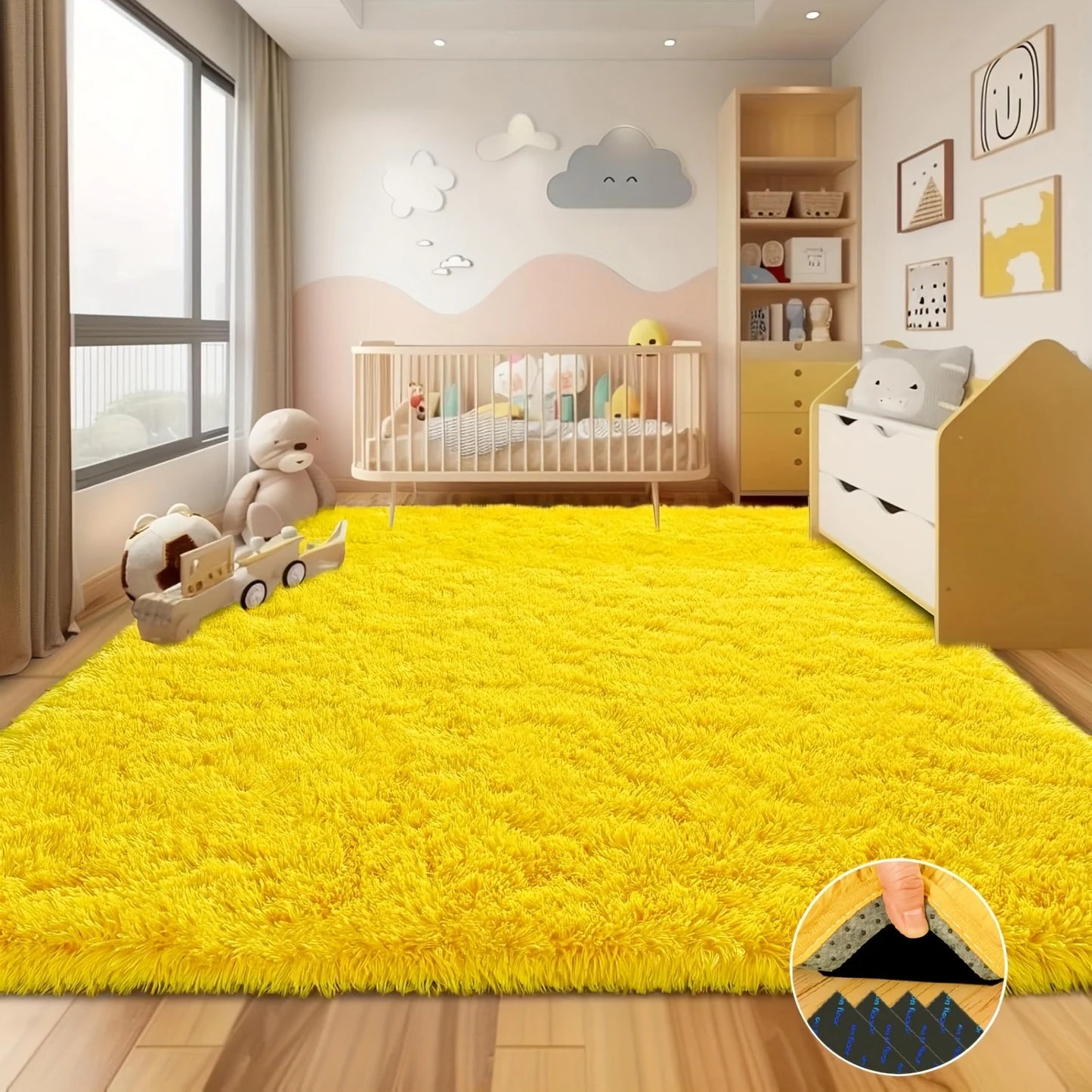 Yellow Shaggy Non-Slip Rugs for Multiple Rooms