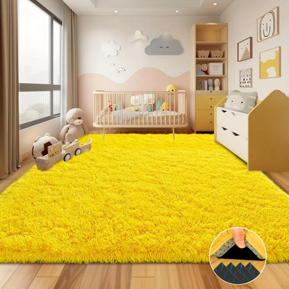 Yellow Shaggy Non-Slip Rugs for Multiple Rooms