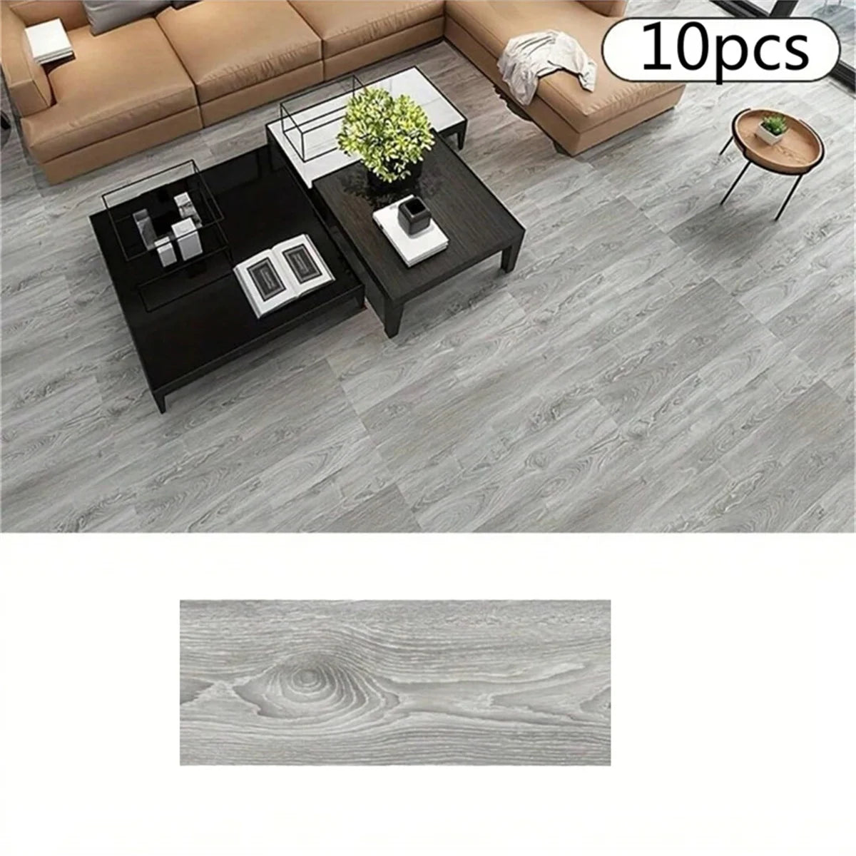 10Pcs 40x15cm PVC Self-adhesive Wood Grain Floor Stickers