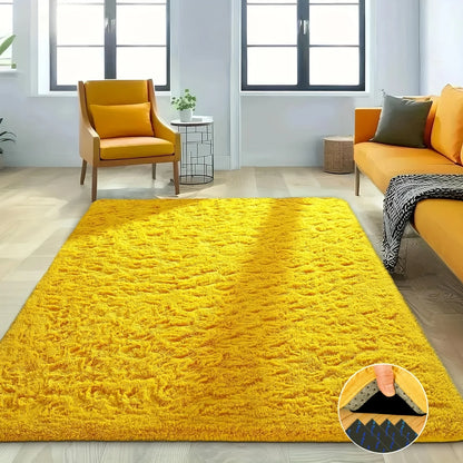 Yellow Shaggy Non-Slip Rugs for Multiple Rooms