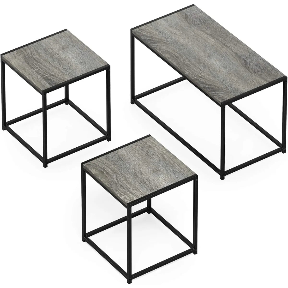 3 Piece Oak Grey Coffee Table Set