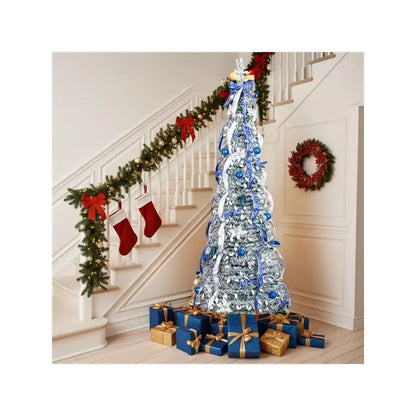 7FT Pop Up Pre-lit Tree - 200 Lights and Blue Silver Ornaments