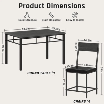 Industrial Style Dining Table Set for 4
