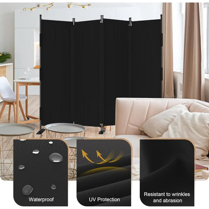 4 Panel Black Room Divider, Freestanding
