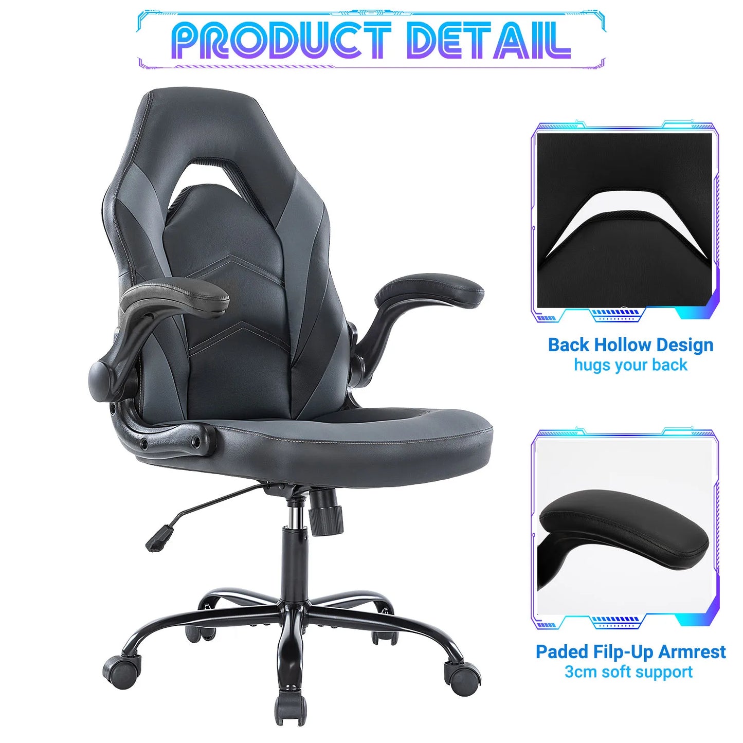 Ergonomic Office Computer/Home Gaming Desk Chair with Flip-up Armrest