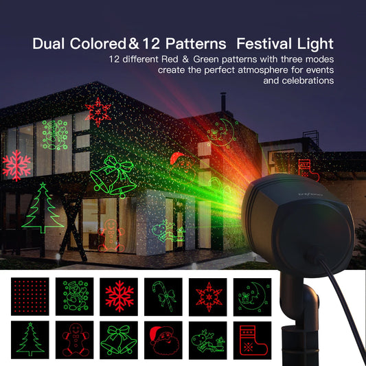 Projector Lights with Remote, 12 Red and Green Patterns