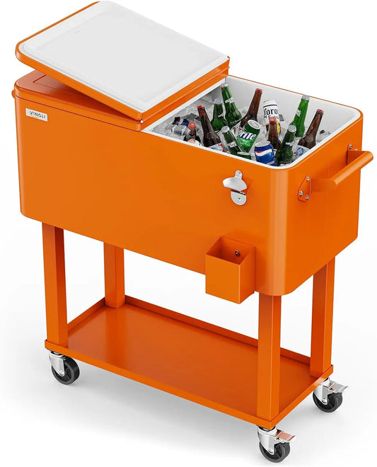 80 Quart Rolling Ice Chest\Portable Bar with Bottle Opener