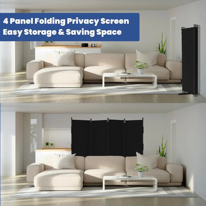 4 Panel Black Room Divider, Freestanding