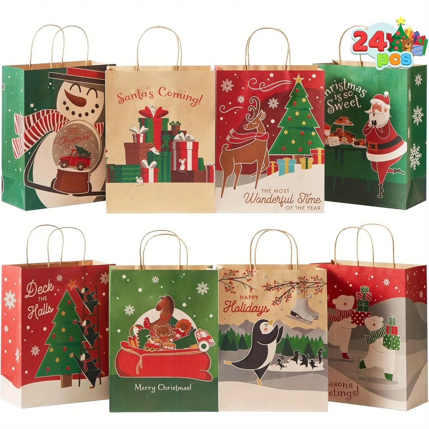 24 Pcs Kraft Gift Bags with Twine Handles 10'' X 13'' X 5''