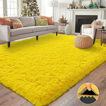 Yellow Shaggy Non-Slip Rugs for Multiple Rooms