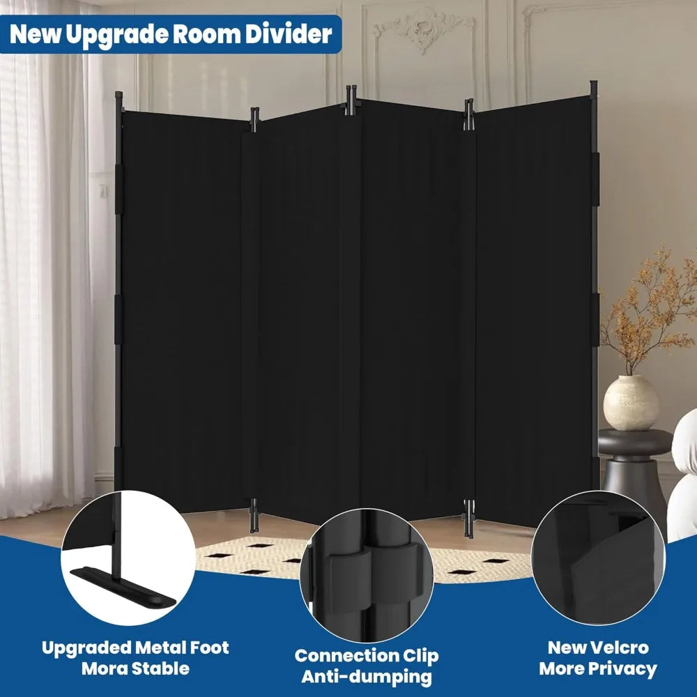 4 Panel Black Room Divider, Freestanding