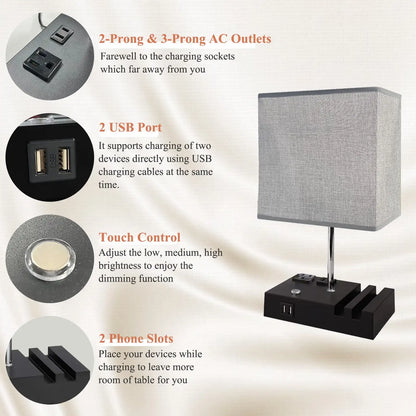 15.7" Dimmable Table Lamp, Dual USB Charging Ports