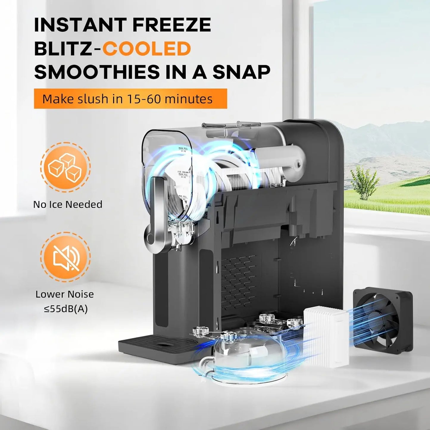 Slushie Machine with LED Display & 6 Pre-Settings, No Ice Needed