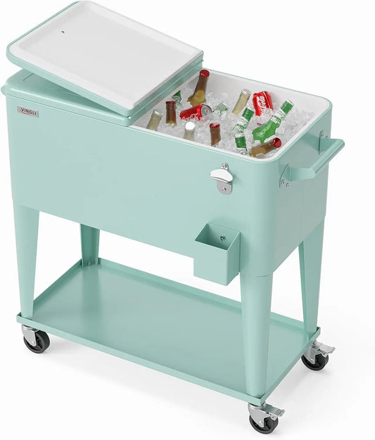 80 Quart Portable Rolling Ice Chest with Bottle Opener