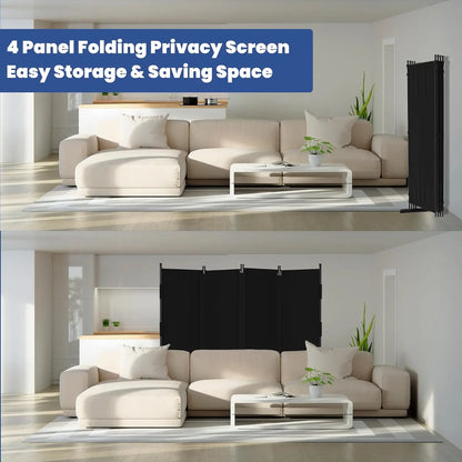 4 Panel Black Room Divider, Freestanding
