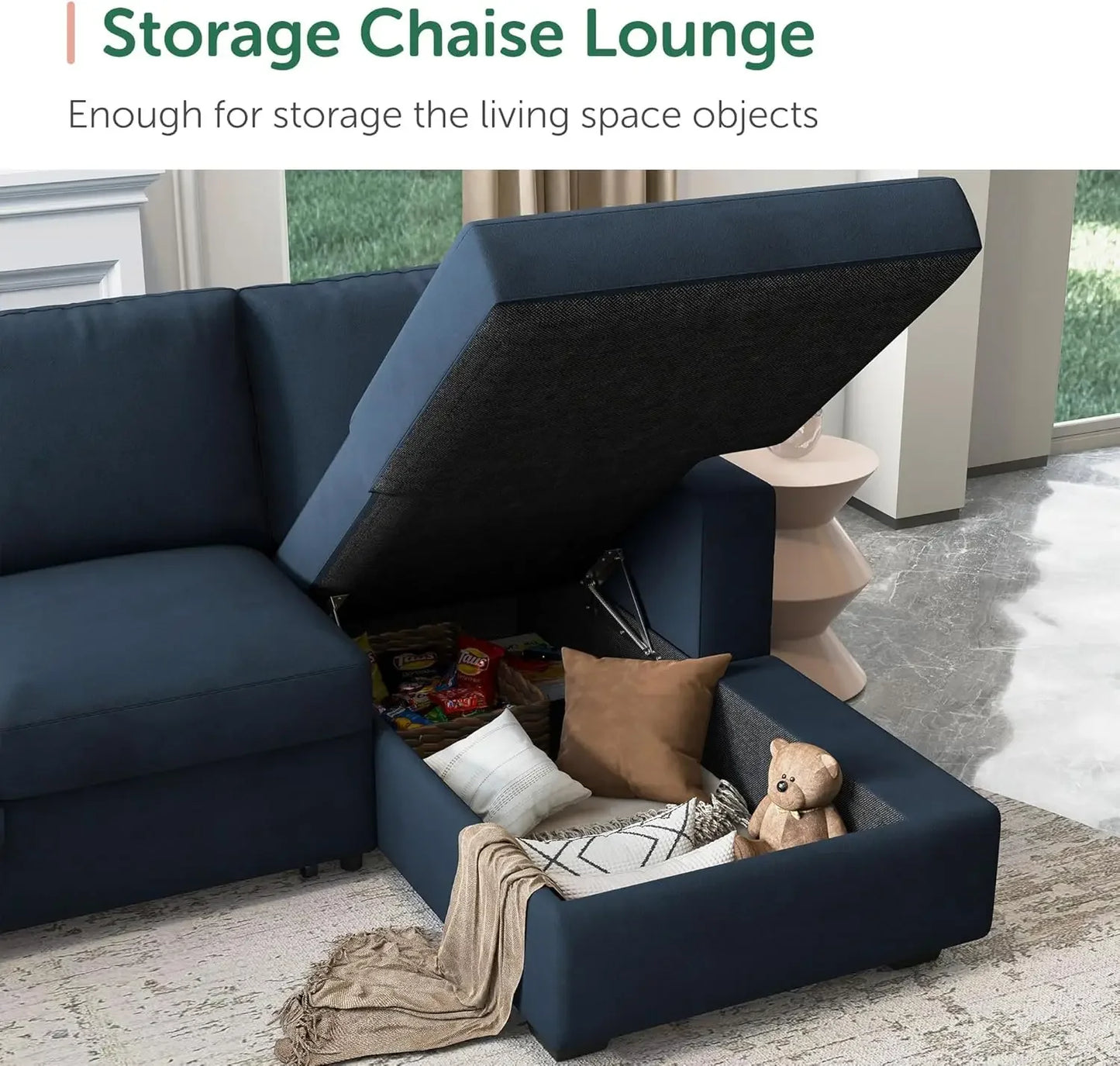 6-Seater Sectional Sleeper Sofa with Pull Out Bed and Storage