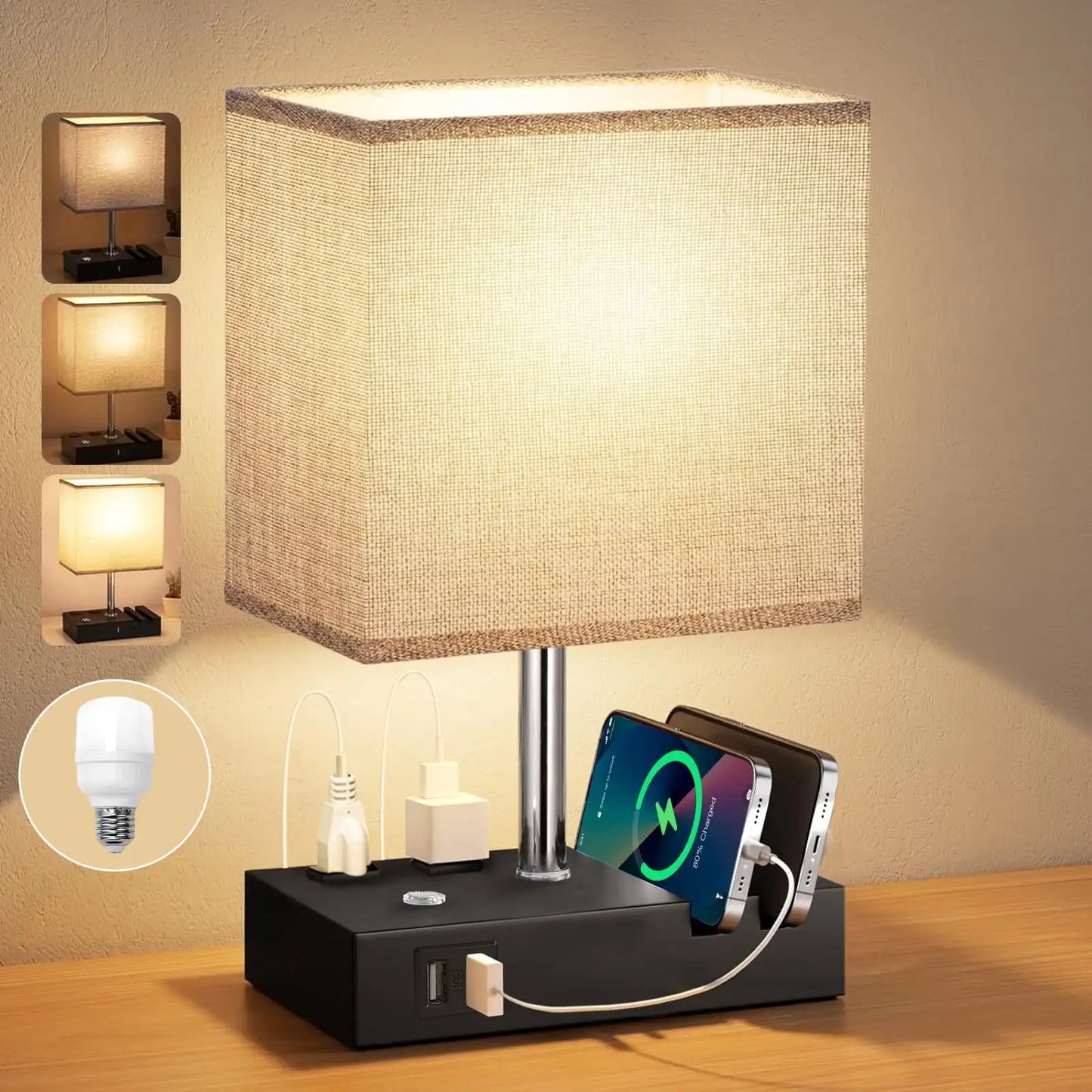 15.7" Dimmable Table Lamp, Dual USB Charging Ports