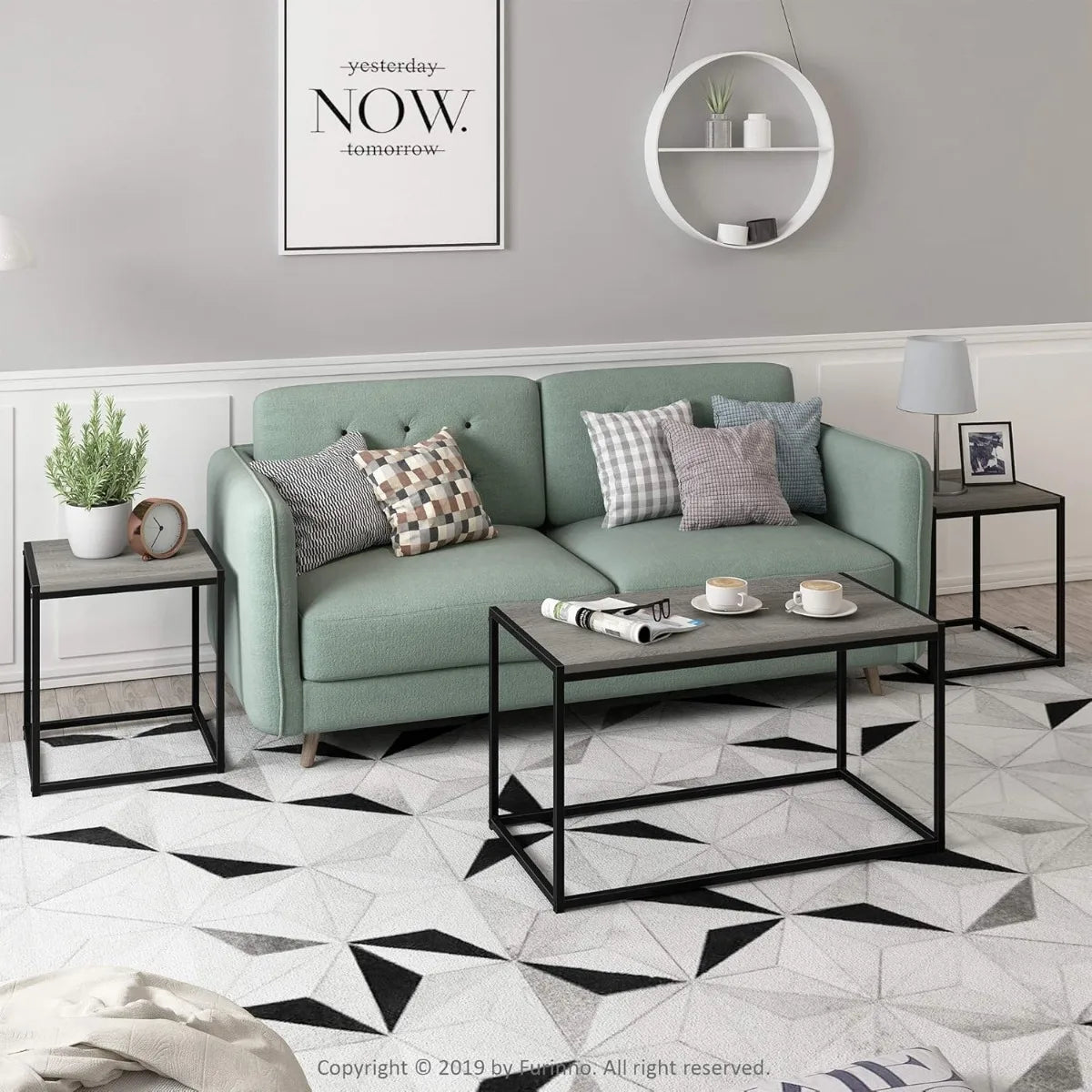 3 Piece Oak Grey Coffee Table Set