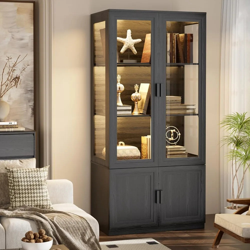 67" Tall Display Cabinet w Acrylic Doors, LED Lights & Sensor