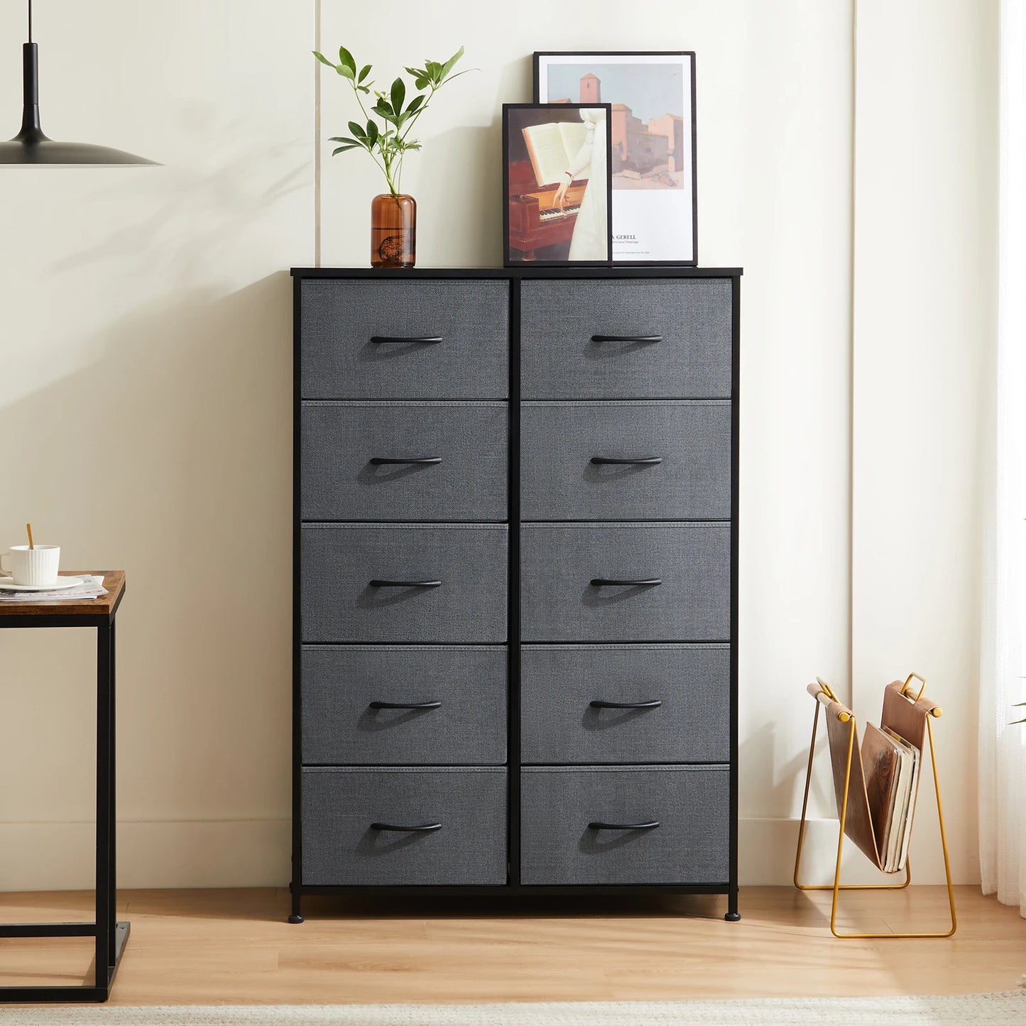 Bedside Nightstand Storage Cabinet With Steel Frame