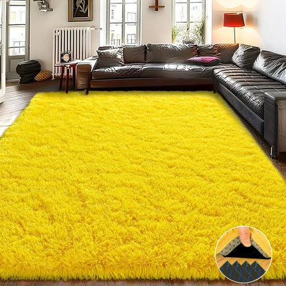 Yellow Shaggy Non-Slip Rugs for Multiple Rooms