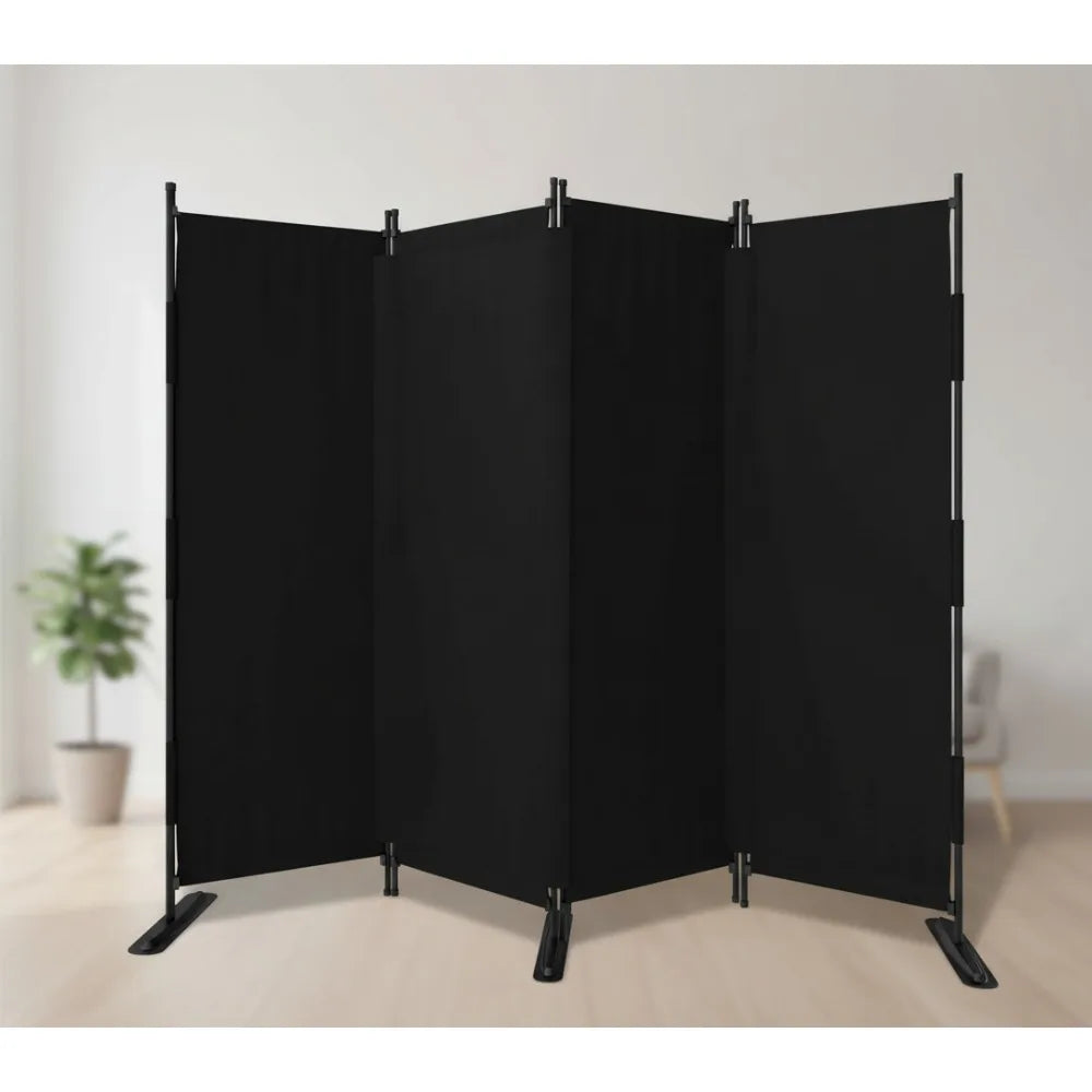 4 Panel Black Room Divider, Freestanding