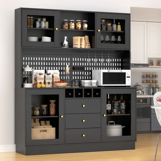 Pantry Storage Cabinet with Freestanding Buffet Hutch