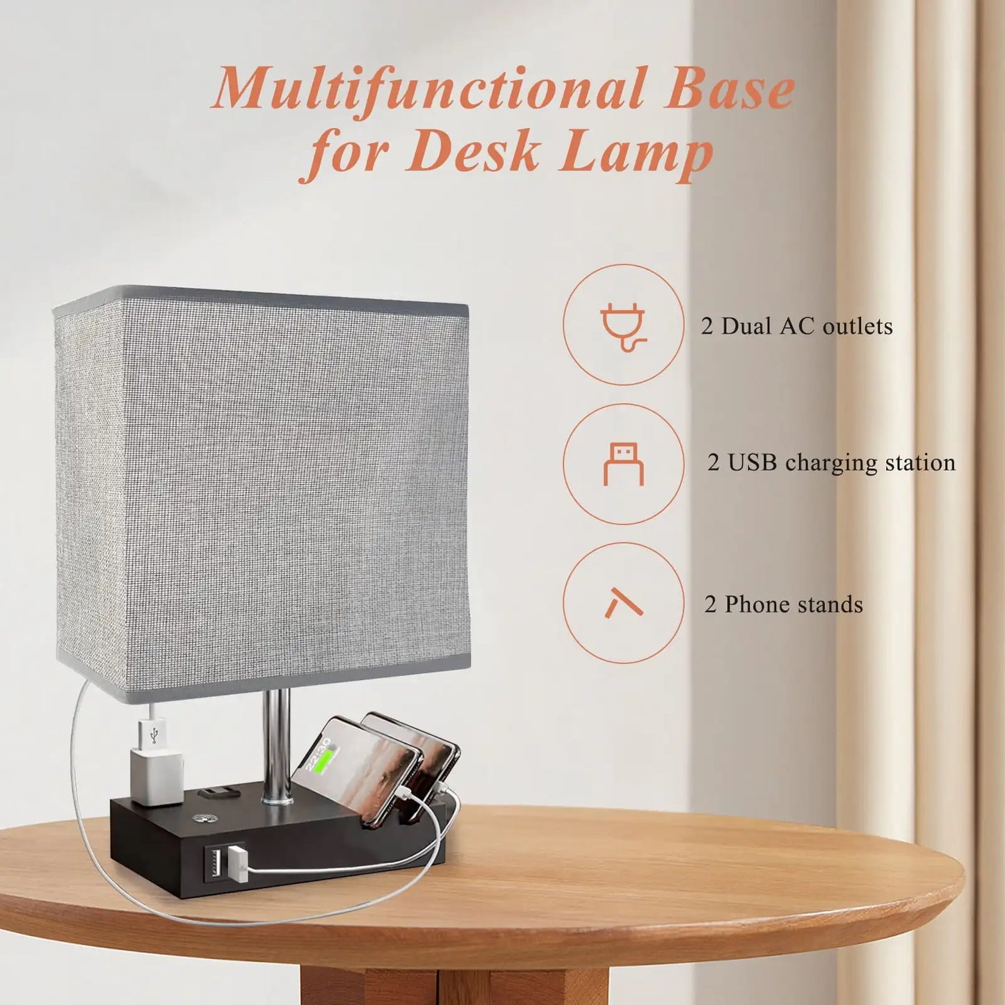 15.7" Dimmable Table Lamp, Dual USB Charging Ports