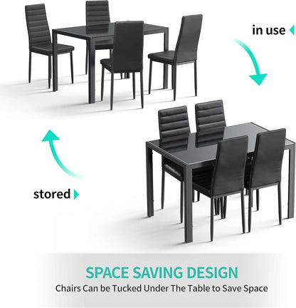 5 Piece Glass Dining Table & Chairs Set