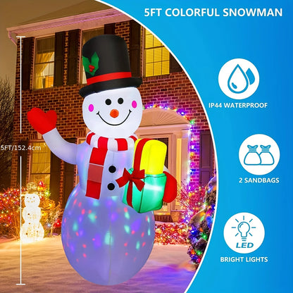 5FT Inflatable Snowman Built-in LED Light Holiday Ornament