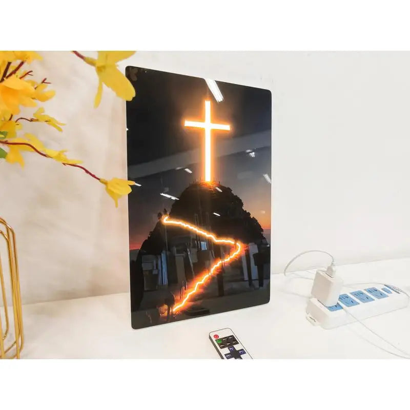 24x16 Inch LED Cross Wall Decor with Remote